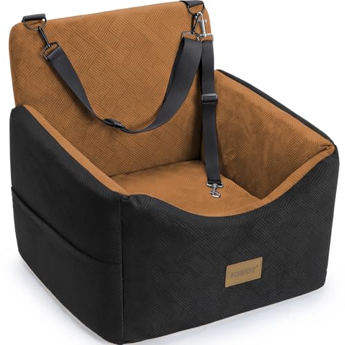 JOEJOY Dog Car Seats for Small Medium Dogs Under 35lbs, Dog Booster Seat with Detachable Washable Cover and Cushion, Memory Foam Pet Car Seat with Safety Belt and Storage Pockets (Brown) - color: Brown, size: Small/Medium