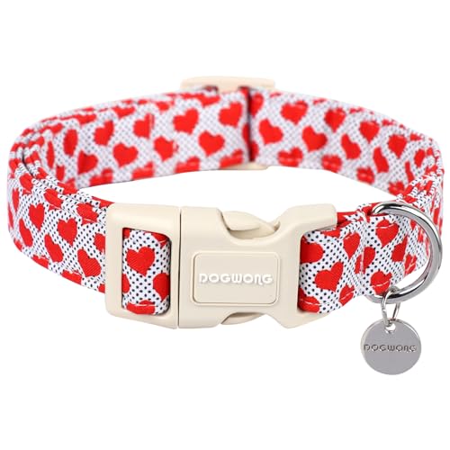DOGWONG Valentine's Dog Collar - Red Heart Adjustable Cotton Heart Dog Collar - Perfect for Small to Medium Dogs - color: A: Red Heart, size: Extra Small