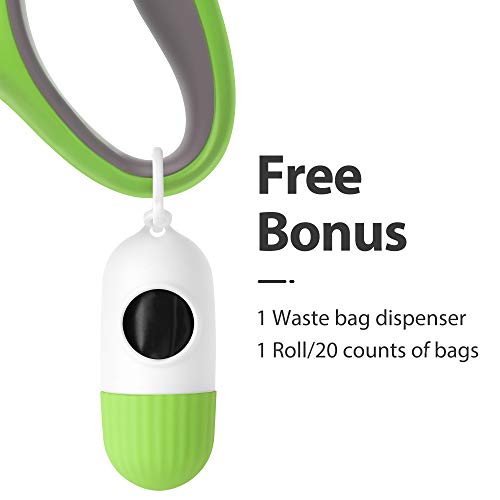 Fida Retractable Dog Leash for Medium Breed up to 44 lbs, 16 ft Pet Walking Leash with Dispenser and Poop Bags, Anti-Slip Handle, Reflective Strong Nylon Tape, One-Handed Brake (M, Green) - color: Green, size: Medium, 16ft