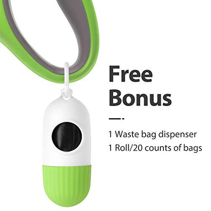 Fida Retractable Dog Leash for Medium Breed up to 44 lbs, 16 ft Pet Walking Leash with Dispenser and Poop Bags, Anti-Slip Handle, Reflective Strong Nylon Tape, One-Handed Brake (M, Green) - color: Green, size: Medium, 16ft