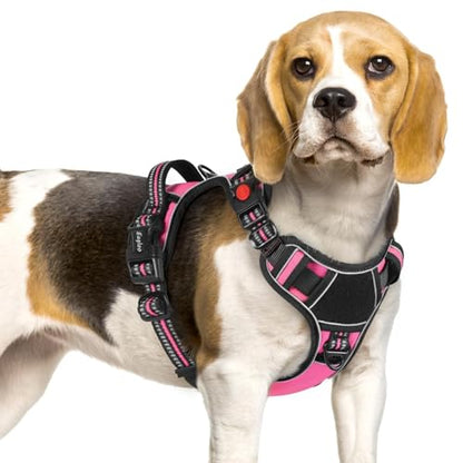 Eagloo Dog Harness Small Sized, Easy Wearing with 3 Buckles, Adjustable No Pull Pet Harness with 2 Rings for Walking, No Chock Reflective Soft Padded Vest with Control Handle, Pink & Black, S - color: Pink & Black, size: Small