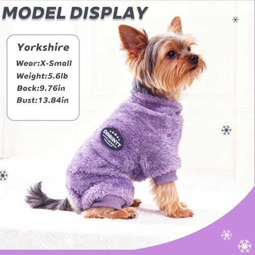 Fleece Dog Pajamas Winter Warm Dog Sweater for Small Dogs Thermal Soft Puppy Pjs Coat Stretchy Jumpsuit Doggie Pet Clothes Outfits Cat Apparel (Purple, Large) - color: Purple, size: Large