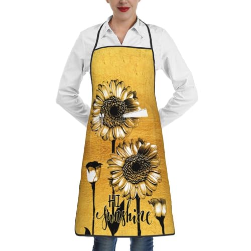 Women Men Bib Aprons Chef Cooking Apron With Pockets For Kitchen Grilling Bbq Painting Gardening - color: Sunflower