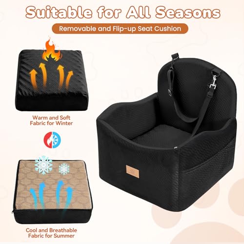 Dog Car Seat for Medium/Small Dogs, Dog Booster Car Seat, Pet Booster Seats Up to 40lbs with Waterproof Layer, 3 Storage Pockets and Safety Belt (Black) - color: Black