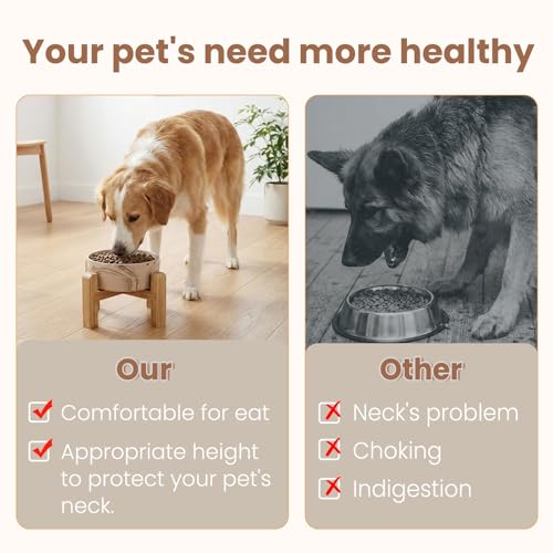 hjn Elevated Ceramic Dog Bowl with Bamboo Stand, Raised Pet Feeding Station for Small Medium Dogs Cats, Modern Design with Anti-Slip Base (Marble Brown, 7.6Cup) - color: Marble Brown, size: 7.6Cup