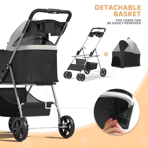 Magshion Foldable Pet Stroller, 3-in-1 Dog Travel Jogger with Detachable Carrier, Cup Holder, Storage Basket, Folding Carrier for Small/Medium Dogs & Cats Up to 33 lbs, Black - color: Black, style: Up to 33 lbs