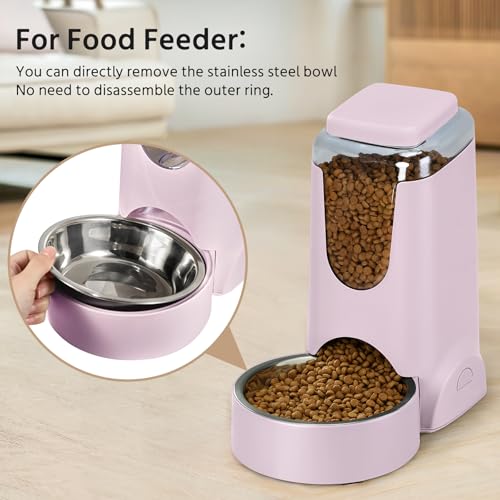 2 Pack Automatic Cat Feeder and Stainless Steel Water Dispenser, Gravity Dog Waterer Set Food Feeder and Waterer Set for Small Medium Kitten Puppy Pets(1 Gallon x 2, Violet) - color: 1 Gallon x 2 - Violet