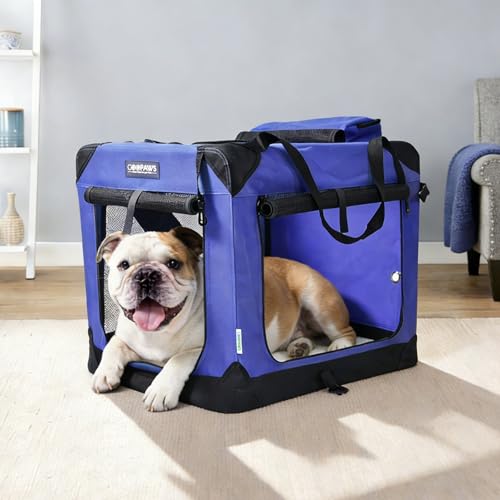 JESPET Soft Dog Crates Kennel for Pets, 3 Door Soft Sided Folding Travel Pet Carrier with Straps and Fleece Mat for Dogs, Cats (Royal Blue, Large(30" L x 21" W x 23" H)) - color: Royal Blue