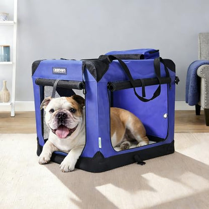 JESPET Soft Dog Crates Kennel for Pets, 3 Door Soft Sided Folding Travel Pet Carrier with Straps and Fleece Mat for Dogs, Cats (Royal Blue, Large(30" L x 21" W x 23" H)) - color: Royal Blue