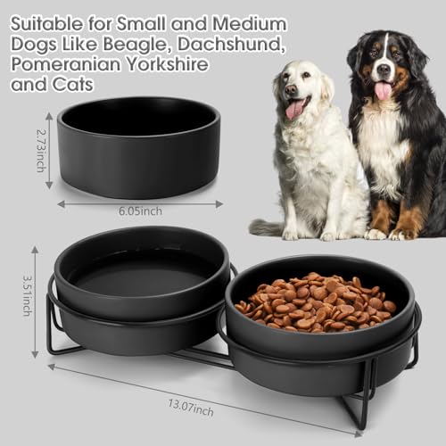Ceramic Dog and Cat Bowl Set with Stand, 3.6 Cups Dog Food and Water Bowl Suitable for Small and Medium Pets (28.7oz Black) - color: Black, size: 28.7oz