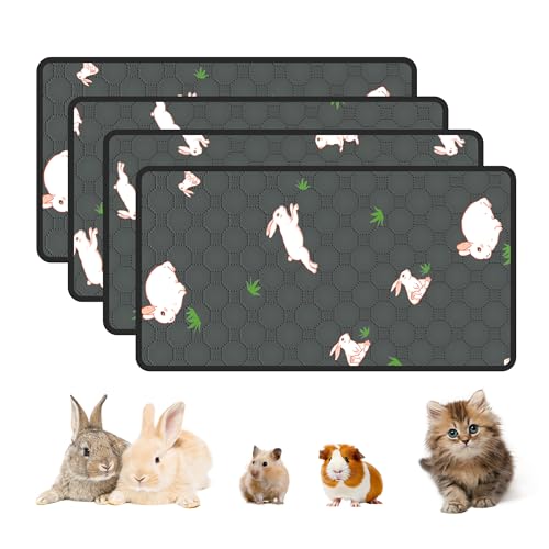 4-Pack Guinea Pig Cage Liner, 16in x 30in Fast Absorption Washable Bedding Pee Pads for Dogs Puppy Rabbit Small Animal Cage Mat, Leakproof & Non-Slip - color: Gray, size: 16" x 30", 4pcs