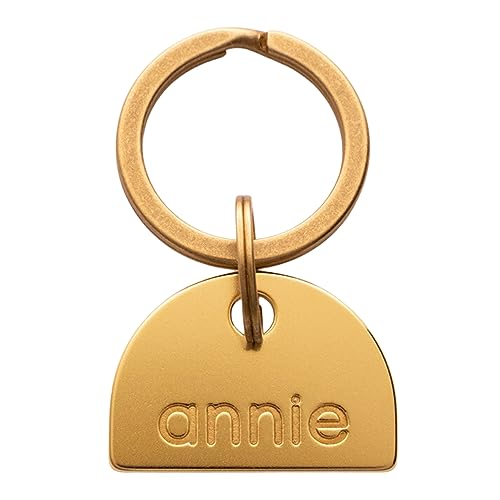Solid Brass PET TAG - Modern, Minimal Pet IDs. Durable, Lifetime Tags with deep Cut Text. Includes Space for Two Phone Numbers. (Arch) - style: Arch