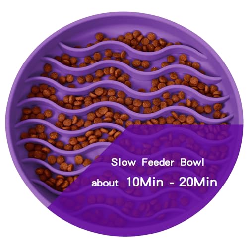 Slow Feeder Dog Bowls, Silicone Food Bowl Anti-Gulping, Pets Puppy Slow Feeder with Suction Cups, Dishwasher Microwave Safe for All Small Medium Dogs, Wave Design Purple - color: purple
