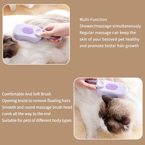 2 Pcs Pet Spray Massage Brush, Cat Hair Steam Brush for Shedding,Cleaning Pet Brush for Massage and Bathing with One Click Spray,Silicone Grooming Spray Comb with 360° Rotating Arm - color: purple+purple
