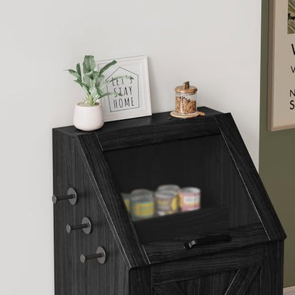Dog Feeding Station with 2 Elevated Bowls, Dog Food Storage Cabinet with Pet Toy Organizer and Flip Top Pet Feeding Station,Hidden Pet Feeder Station for Cats and Dogs - color: Dog Feeding Station-Black
