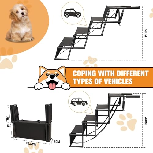 Dog Stairs for Car, Foldable Ramps for Dogs with Non-Slip Surface for Large Dogs Portable Dog Steps for Cars and SUV, Truck to 200 lbs, 4 Steps