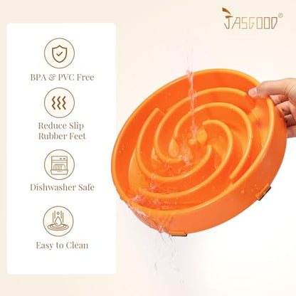JASGOOD Slow Feeder Dog Bowl - Anti-Gulping, Prevents Bloat & Choking, Healthy Design for Large & Medium Dogs - color: Q-orange