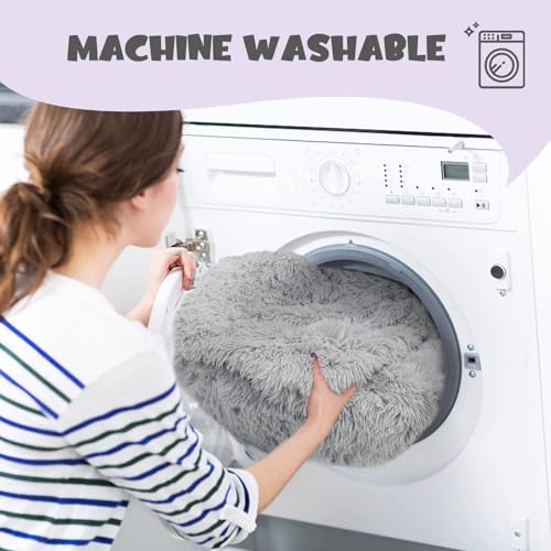 Himax Dog Beds for Large Dogs, Donut Dogs Beds with Blanket Attached, Calming Dog Bed Washable (20"/26"/35") Grey - color: Grey, size: 35.0"L x 35.0"W x 10.0"Th