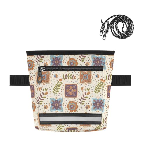 Flower Water-Resistant Dog Treat Pouch, 3 Ways to Wear Treat Bag with Magnetic Closure & Reflective Strip, Hands-Free for Pet Training, Walking