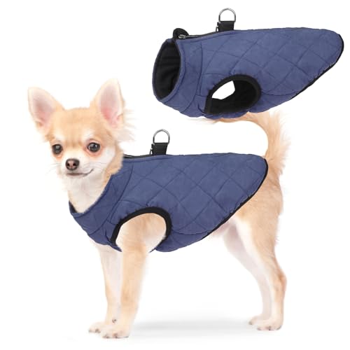 SCENEREAL Winter Dog Vest Coat with Built-in Harness, Warm Puppy Jacket for Small to Medium Dogs, Cold Weather Coat with Zipper, Fleece Puffer Vest Windproof Snow Clothes - color: #1 Rolay Bule-Matte, size: XS(Chest 11.5")-Regular