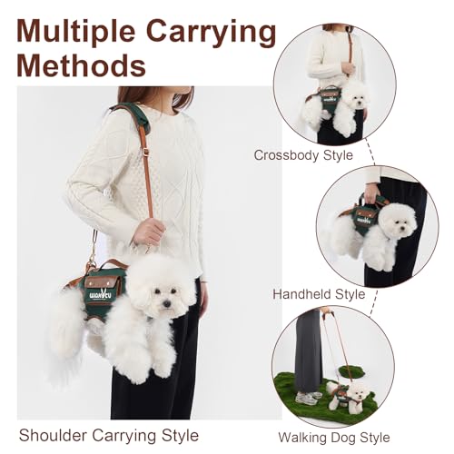 Wakytu Dog Lift Harness Dog Carrier Sling for Small Dogs & Cats,S | stylish puppy sling carrier with handle & pocket,adjustable leash,walking & travel - color: 1.0 Green, size: Small(4-8 LBS)