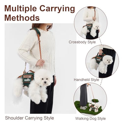 Wakytu Dog Lift Harness Dog Carrier Sling for Small Dogs & Cats,S | stylish puppy sling carrier with handle & pocket,adjustable leash,walking & travel - color: 1.0 Green, size: Small(4-8 LBS)