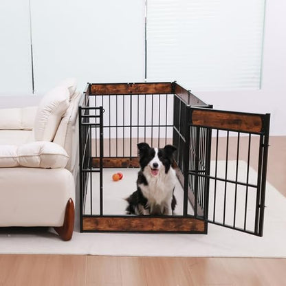 Dog Playpen, 31.5" Height Dog Pen Indoor, Heavy Duty, Safe and Sturdy, Furniture Style Puppy Pen - color: Rustic Brown, style: 6 Panels (31.5" High)