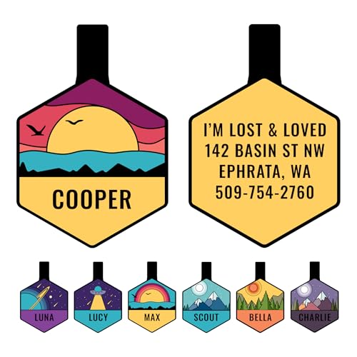 GoTags Silent Dog Tag, Personalized Engraved Hexagon Silicone Pet ID Tag | Dog and Cat Name, Number Address or Message, 5 Lines Custom Text, Soundless No More Jingling Dog Tags (Beach Rose) - size: Hexagonal (Pack of 1), style: Beach Rose