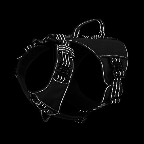 ICEFANG GN8 Tactical Dog Harness with 4X Metal Buckles for Large Sized Dogs,Reflective in Training Walking K9 Vest,No-Pull Front Leash Clip,Adjustable Pet Harness (Black, Large (Pack of 1)) - color: Black, size: Large (Pack of 1)