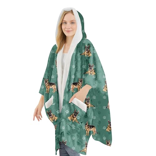 E&S Pets Sherpa Wearable Blanket Hoodie for Women – Soft Fleece Snuggs Wrap – 32 Dog & Cat Breeds – Warm Pet Lover Gifts - color: German Shepherd