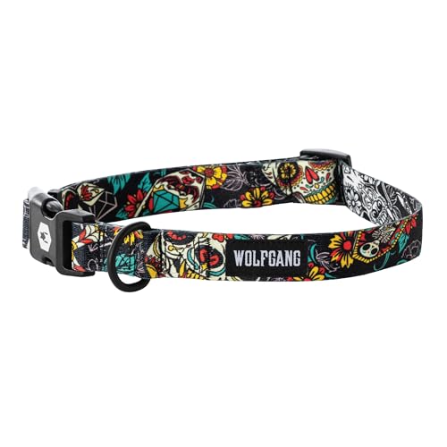Wolfgang Heavy Duty, Adjustable Dog Collar with Quick Release Nylon Buckle for Walking & Training, LosMuertos Print, Small - color: LosMuertos Print, size: Small (5/8 Inch x 8-12 Inch)