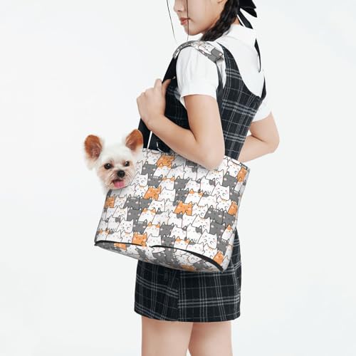 Dog Purse Carrier with Safety Hook - Foldable & Hands-Free Dog Cat Carrier Bag for Subway, Travel, Shopping up to 20lbs Cute Kitten Print - color: Cute Kitten Print