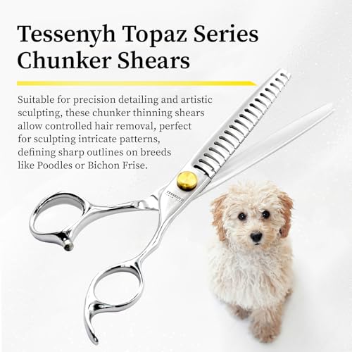 Dog Grooming Scissors, 7.0" 18 Teeth Chunker Shears, Premium Stainless Steel, Safety Rounded Tip & Offset Handles for Precision Trimming Dogs, Cats, Pet at Home - size: 7.0 Inch, style: Chunker