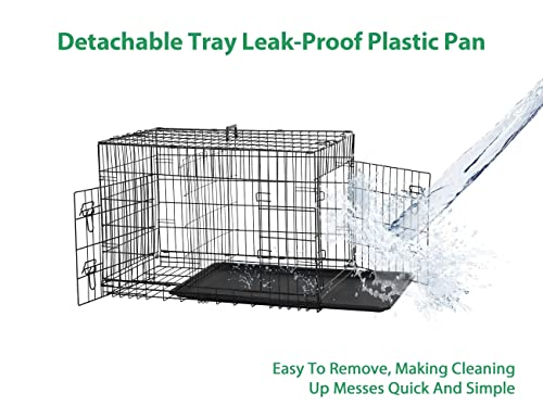 24'' Foldable Metal Wire Dog Crate Double Door, Folding Portable Dog Cage Double Lock, Collapsible Small Dog Crate w/Leak-Proof Pan/Divider/Handle, Puppy Crate Dog Kennel for Small Dogs Indoor