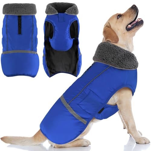 Doglay Dog Coat, Waterproof Dog Jacket Pet Winter Coat for Cold Weather with Thicken Furry Collar, Reflective Puppy Winter Jacket Warm Fleece Lining for Small Medium Large Pets - color: Blue, size: S(Chest : 11-18.11" , Back : 9.84")