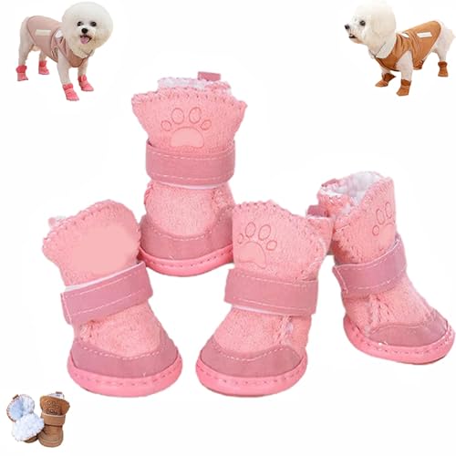 Winter Dog Shoes, Snow Boot Set Fashion Waterproof Non Slip, Dog Booties for Snow and Ice Waterproof, Adjustable Fleece DogShoes, Shoes for Small Medium Dogs - color: Pink, size: M