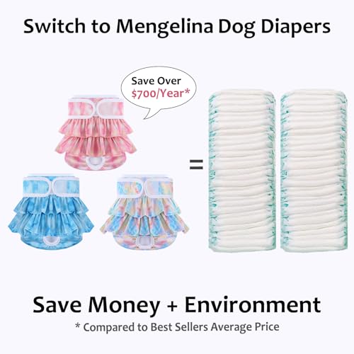 Washable Dog Diapers Female 3 Pack Reusable Premium Highly Absorbent Doggie Diaper, Flexible Puppy Diaper, Durable Leak-Proof Dog Diapers for Period Heat Incontinence Potty Training, S - size: Small