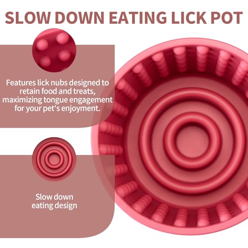 Dog Lick Bowl, Bestalk Anxiety Relief Slow Feeder Dog Lick Mat Treat Dispenser, Non-Slip Licking Bowl Enrichment Toys for Small Medium and Large Breed Dogs, BPA Free Silicone(Rose,M-L) - color: Rose, size: M-L