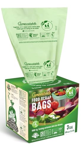 UNNI Compostable Trash Bags, 3 Gallon / 11.35 Liter, 600 Count Value Pack, Extra Thick 0.71 Mil Kitchen Food Scrap Bin Liners, Certified by BPI, CMA & OK compost HOME, Meets the ASTM D6400 Standard - size: 600 Count (Pack of 1), style: 3 Gallon