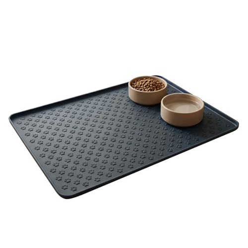 Silicone Dog Food Mat, 100% Waterproof Pet Feeding Mat with Raised Edge, Non-Slip Bowl Placemat for Cats & Dogs, Pets Accessories, 23.6” x 15.9” - color: 23.6” x 15.9” Black