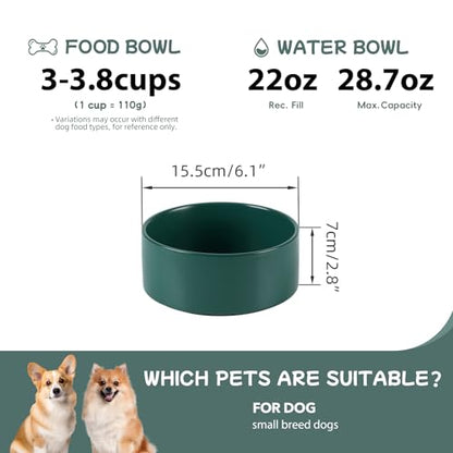 Havniva 6.1” Ceramic Dog Bowls, Dog Food and Water Bowl for Small & Medium Dogs, Durable Dog Water Bowl with Non-Slip Rubber Base Large Capacity Pet Feeding Bowl - color: Matte Dark Green, size: 6.1 Inch