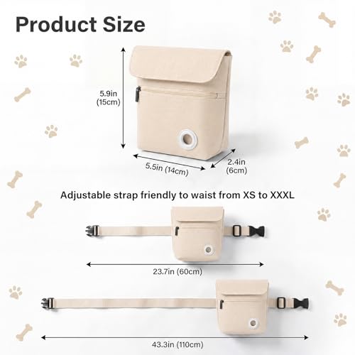 Dog Treat Pouch and Dog Training Clicker, Treat Bag with Poop Bag Dispenser, Powerful Magenetic Clasp, Metal Clip Waist Belt Fanny Pack for Pet Walk Dog Training (White) - color: White