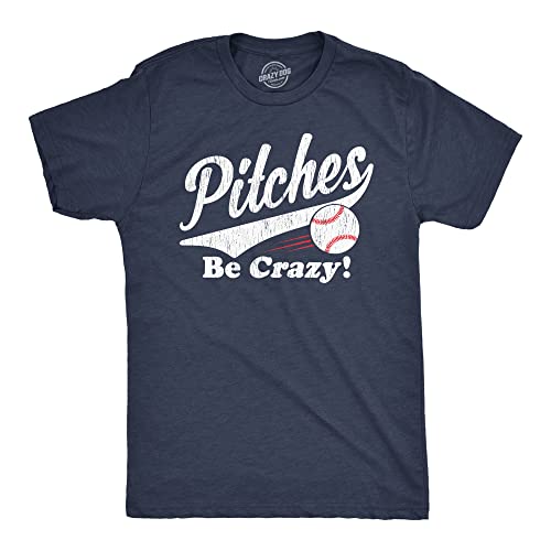 Mens Pitches Be Crazy T Shirt Funny Saying Baseball Graphic Novelty Tee for Guys - size: Small