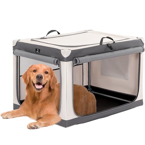 36" Collapsible Dog Crate for Large Dogs - Portable Soft Travel Kennel with Lockable Zippers, Waterproof Base, Washable Cover, Patented Screw Frame for Adjustable Tension, Outdoor, Indoor, Car Use - color: Grey, size: 36.0"L x 24.0"W x 23.0"H
