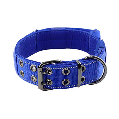 Reflective Dog Collar Heavy Duty Tactical with Control Handle and Metal Buckle for Dog Training(Large, Blue) - color: Blue, size: Large (Pack of 1)