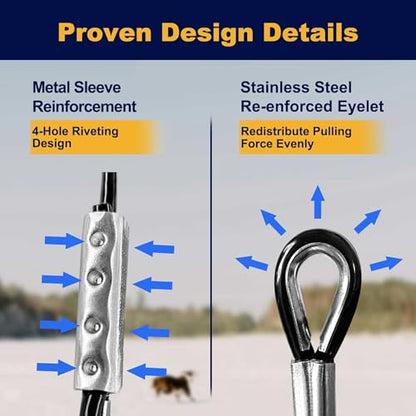 WATFOON Dog Leads for Yard, 1500LBS Break Strength, Stainless Steel Heavy Duty Tie Out Cable for Dogs Training with Dual Rotating Hooks, Water Resistant Dog Chain Leads for Outside Camping (40ft) - size: 40FT