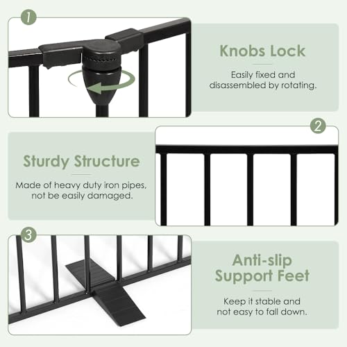SMONTER Freestanding Dog Gate with Door Walk Through, 152" Extra Wide Foldable Dog Fence, 6 Panels 29" Tall Metal Pet Gate for Stairs, Hallways - size: 6 Panels 152" W x 29" H