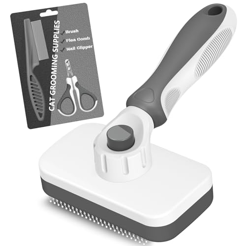 3PCS Cat Grooming Supplies, Cat Brush & Nail Clipper/Trimmer & Flea Comb for Shedding Indoor Cats Essentials Stuff Accessories (Grey) - color: Grey