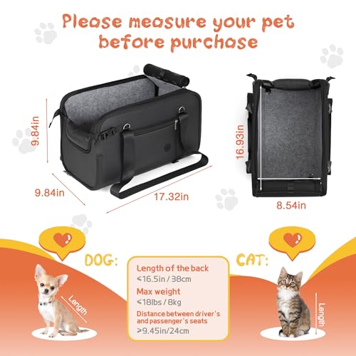 WOYYHO Luxurious Console Dog Car Seat Designed for Small Dogs up to 18 lbs (Fits 9"+ Wide Consoles) — Anti-Wobble Elastic Straps, Waterproof PU Leather — Car Seat/Carrier/Pet Bed 3-in-1