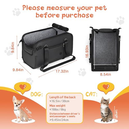 WOYYHO Luxurious Console Dog Car Seat Designed for Small Dogs up to 18 lbs (Fits 9"+ Wide Consoles) — Anti-Wobble Elastic Straps, Waterproof PU Leather — Car Seat/Carrier/Pet Bed 3-in-1